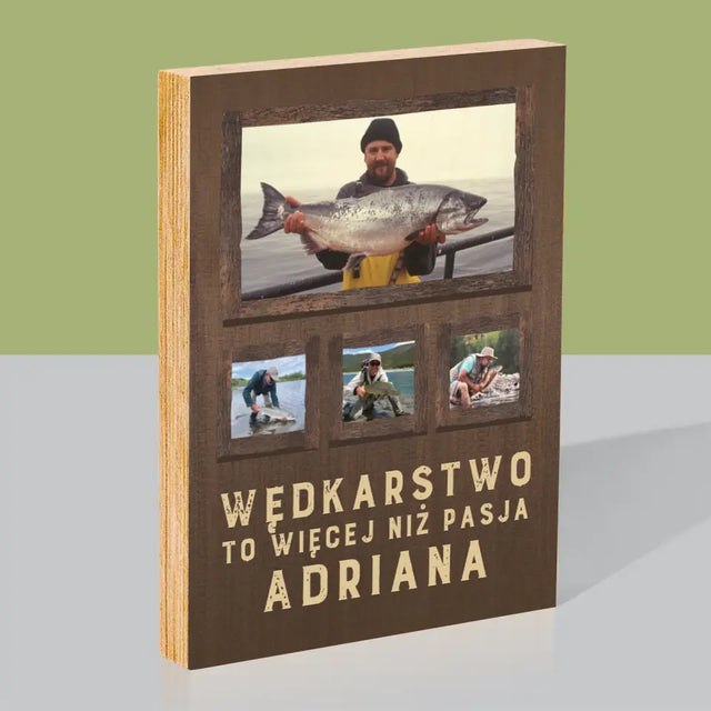 Fotokolaż: Wędkarstwo - Wydruk Na Drewnie