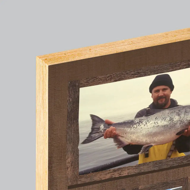 Fotokolaż: Wędkarstwo - Wydruk Na Drewnie