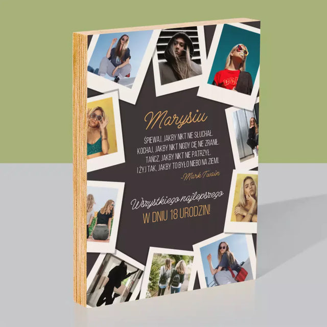 Fotokolaż: Życzenia Na Urodziny - Wydruk Na Drewnie