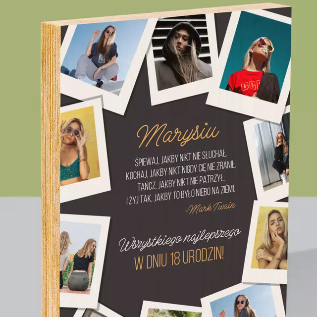 Fotokolaż: Życzenia Na Urodziny - Wydruk Na Drewnie