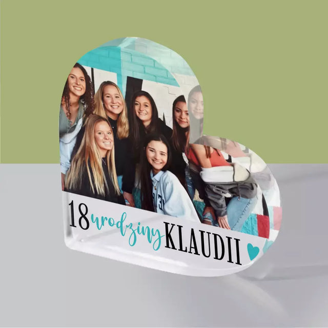 Zdjęcie i Podpis: 18 Urodziny Pamiątka - Blok Akrylowy Serce