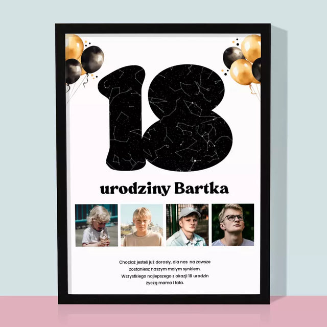 Mapa Gwiazd: 18 Urodziny Gwiazdy z Dedykacją - Wydruk Obramowany