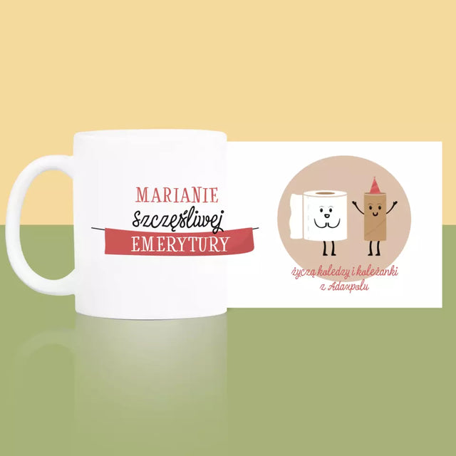 Imię i Podpis: Szczęśliwej Emerytury - Kubek z Nadrukiem
