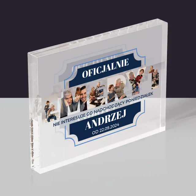 Słowo Ze Zdjęć: Oficjalnie Emeryt - Blok Akrylowy