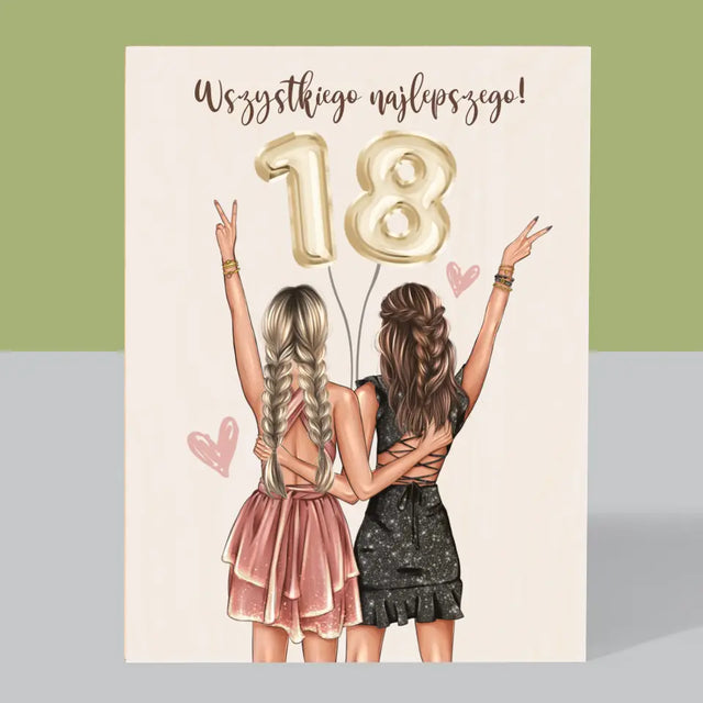 Kreator Postaci: Przyjaciółki Osiemnastka - Wydruk Na Drewnie