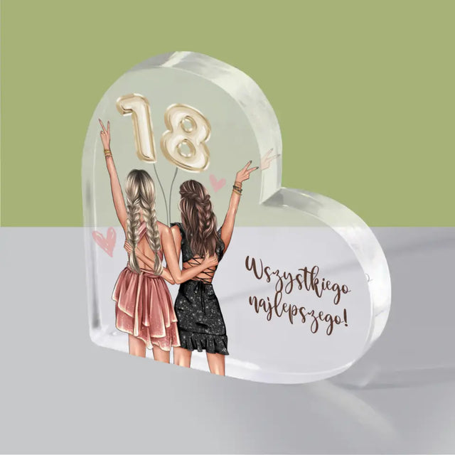 Kreator Postaci: Przyjaciółki Osiemnastka - Blok Akrylowy Serce