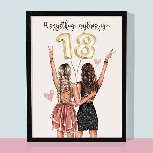 Kreator Postaci: Przyjaciółki Osiemnastka - Wydruk Obramowany