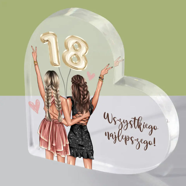 Kreator Postaci: Przyjaciółki Osiemnastka - Blok Akrylowy Serce