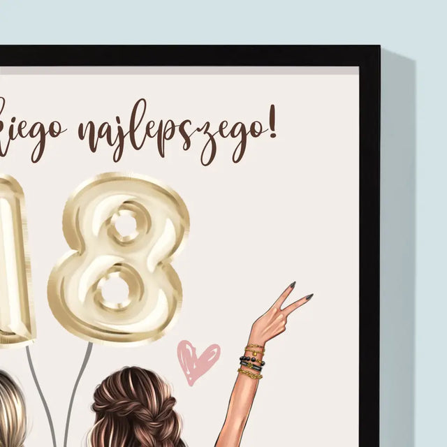 Kreator Postaci: Przyjaciółki Osiemnastka - Wydruk Obramowany