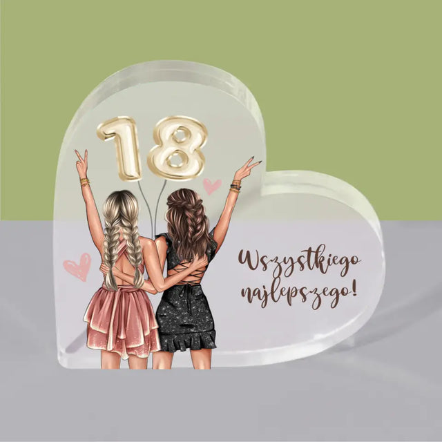 Kreator Postaci: Przyjaciółki Osiemnastka - Blok Akrylowy Serce