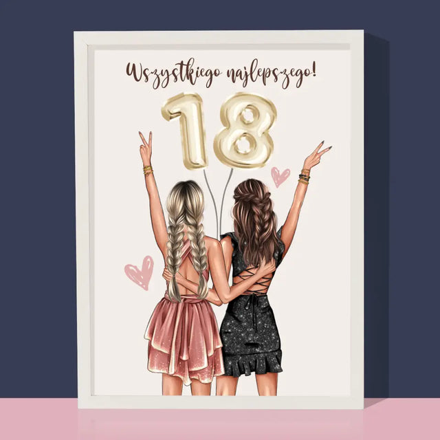 Kreator Postaci: Przyjaciółki Osiemnastka - Wydruk Obramowany