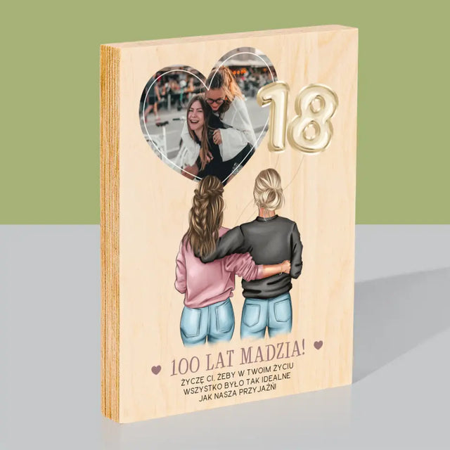 Kreator Postaci: 18 Urodziny Przyjaciółki - Wydruk Na Drewnie