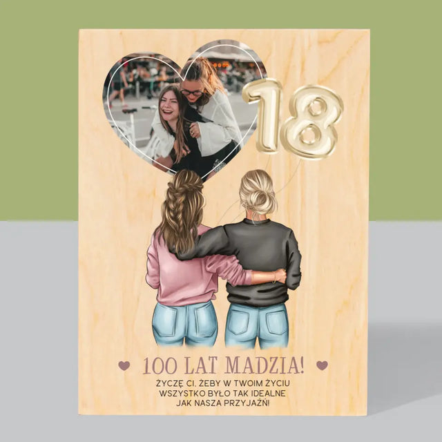 Kreator Postaci: 18 Urodziny Przyjaciółki - Wydruk Na Drewnie