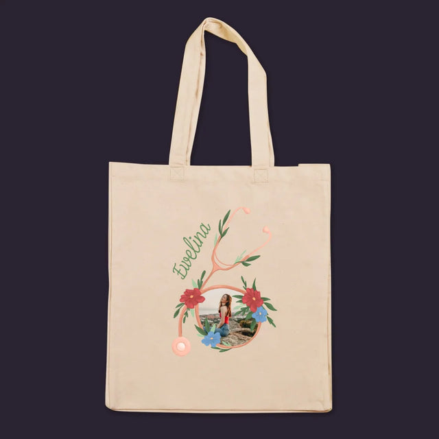 Zdjęcie i Podpis: Stetoskop Kwiaty - Torba Płócienna z Nadrukiem