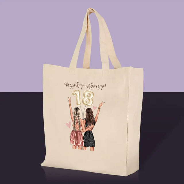 Kreator Postaci: Przyjaciółki Osiemnastka - Torba Płócienna z Nadrukiem