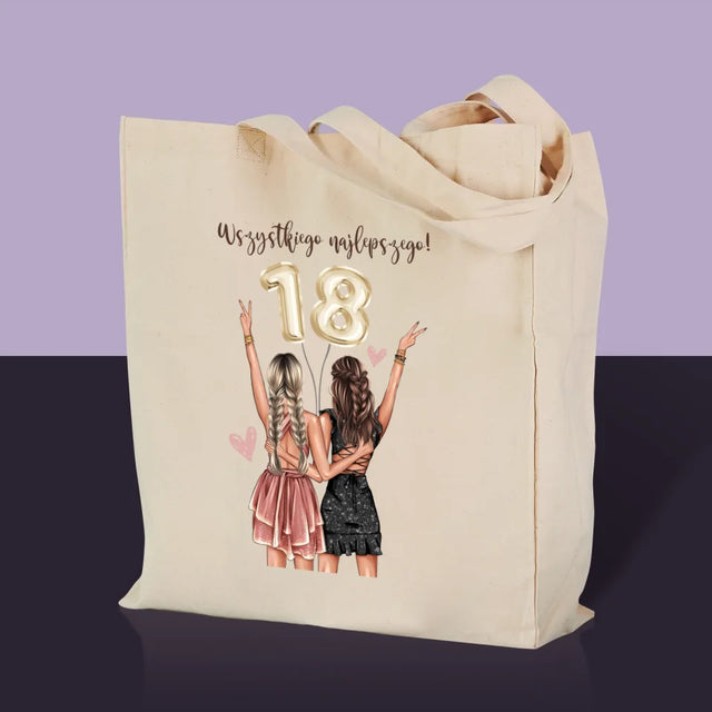 Kreator Postaci: Przyjaciółki Osiemnastka - Torba Płócienna z Nadrukiem