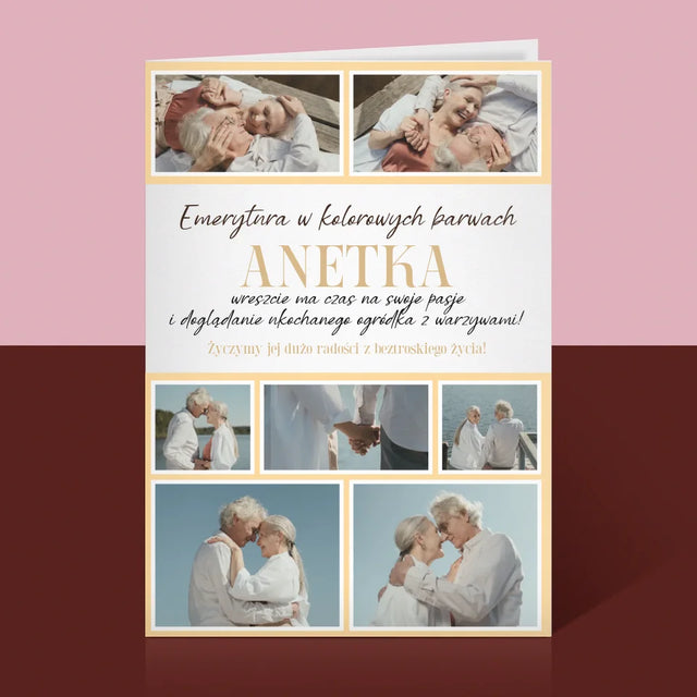 Fotokolaż: Emerytura w Kolorowych Barwach - Kartka z Życzeniami