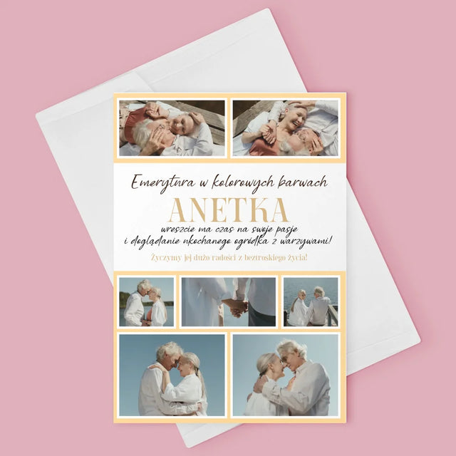 Fotokolaż: Emerytura w Kolorowych Barwach - Kartka z Życzeniami