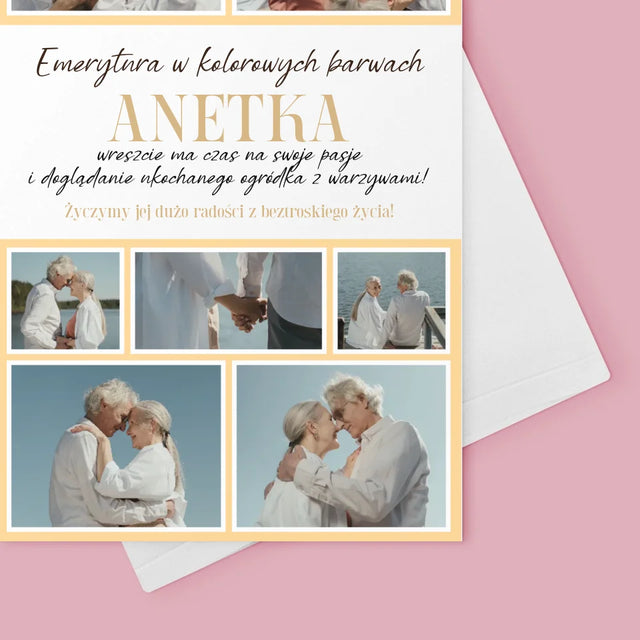 Fotokolaż: Emerytura w Kolorowych Barwach - Kartka z Życzeniami