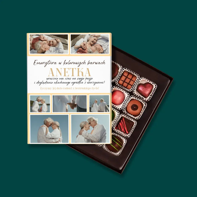 Fotokolaż: Emerytura w Kolorowych Barwach - Personalizowane Praliny