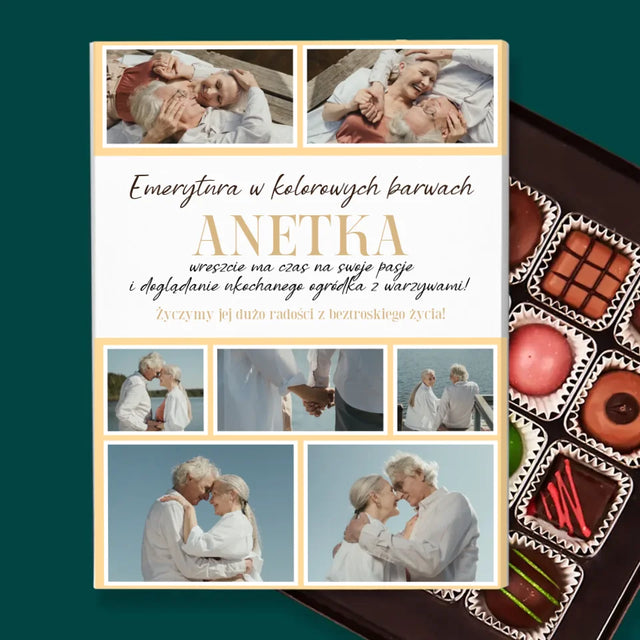 Fotokolaż: Emerytura w Kolorowych Barwach - Personalizowane Praliny