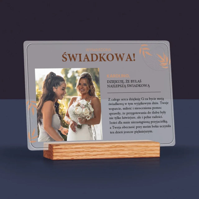 Zdjęcie i Podpis: Wymarzona Świadkowa - Wydruk Na Szkle Akrylowym