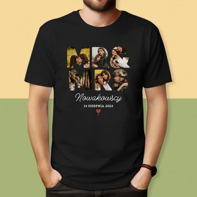Słowo Ze Zdjęć: Mr&Mrs- Koszulka Męska z Nadrukiem