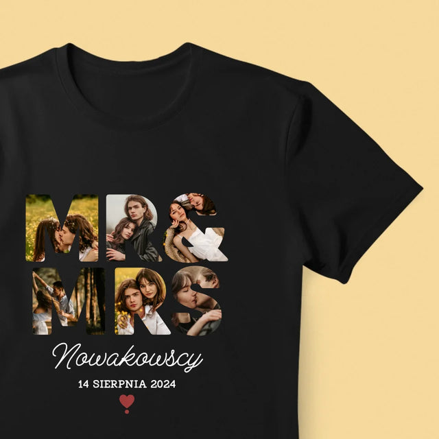 Słowo Ze Zdjęć: Mr&Mrs- Koszulka Męska z Nadrukiem