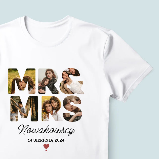 Słowo Ze Zdjęć: Mr&Mrs- Koszulka Męska z Nadrukiem
