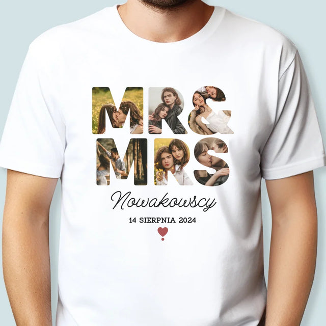Słowo Ze Zdjęć: Mr&Mrs- Koszulka Męska z Nadrukiem