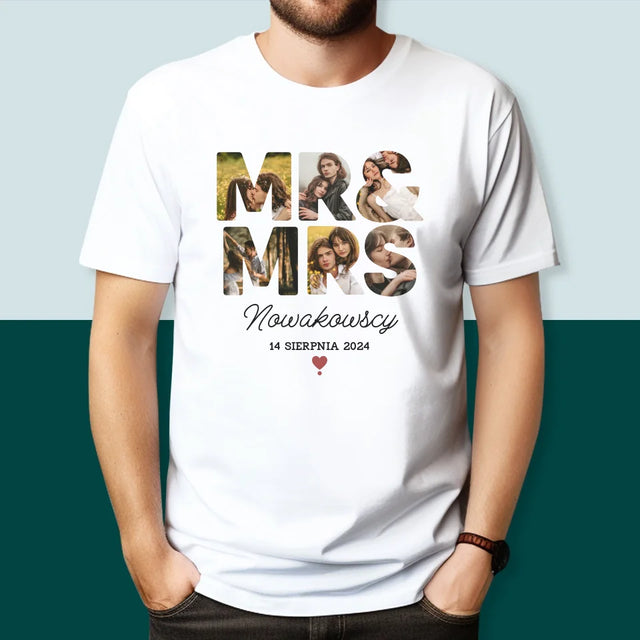 Słowo Ze Zdjęć: Mr&Mrs- Koszulka Męska z Nadrukiem