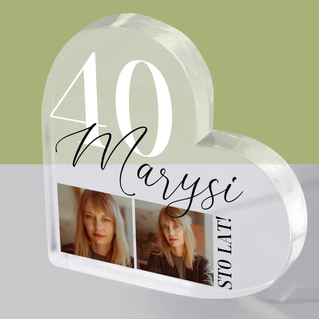 Zdjęcie i Podpis: 40 Urodziny - Blok Akrylowy Serce