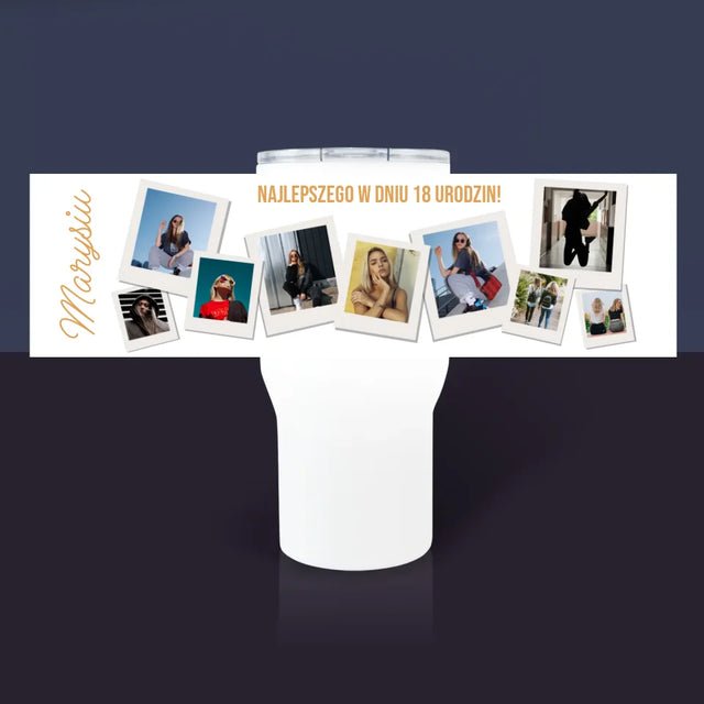 Fotokolaż: Życzenia Na Urodziny - Kubek Termiczny Biały