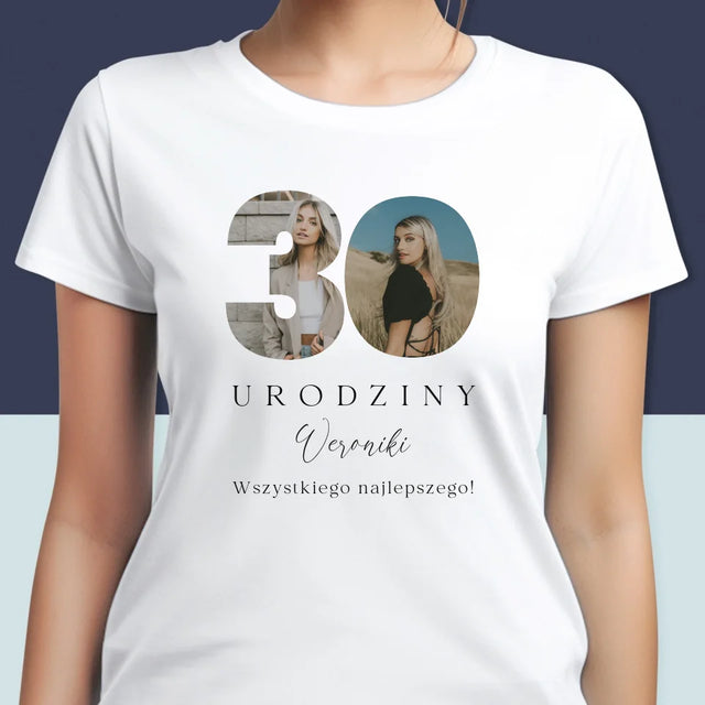 Słowo Ze Zdjęć: 30 Urodziny Podpis - Koszulka Damska z Nadrukiem