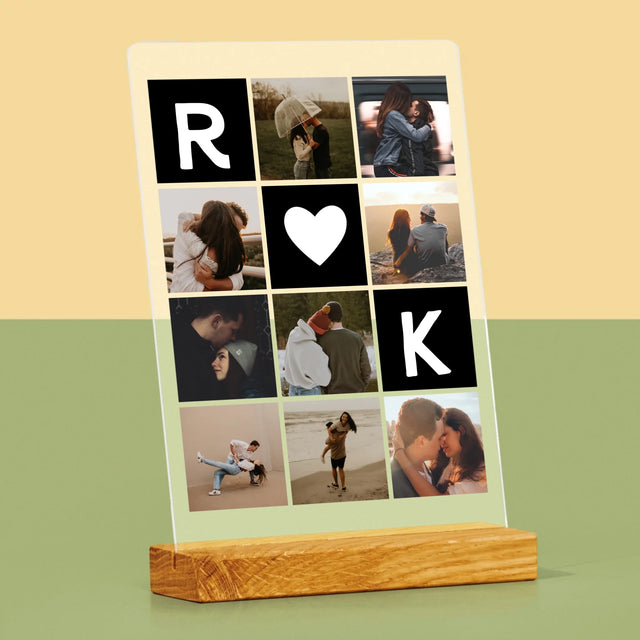 Fotokolaż: Miłosne Monogramy Ze Zdjęciami - Wydruk Na Szkle Akrylowym