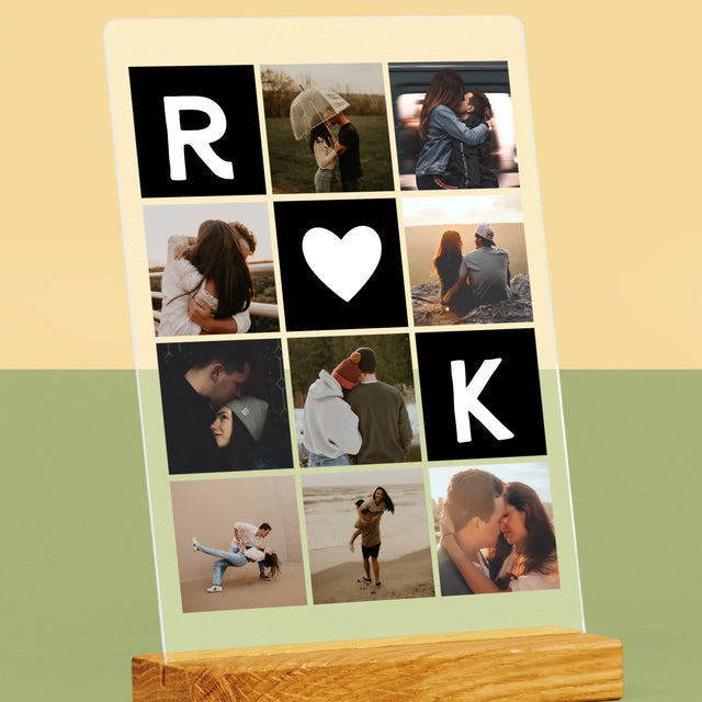 Fotokolaż: Miłosne Monogramy Ze Zdjęciami - Wydruk Na Szkle Akrylowym