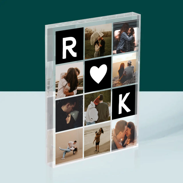 Fotokolaż: Miłosne Monogramy Ze Zdjęciami - Blok Akrylowy z Nadrukiem