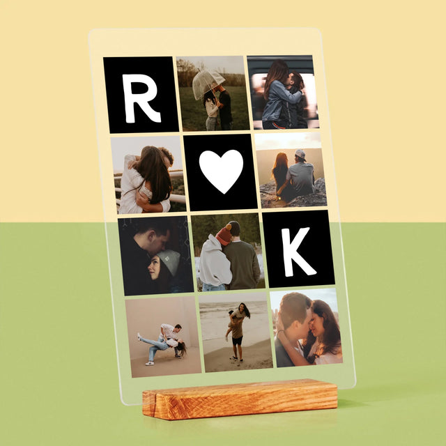 Fotokolaż: Miłosne Monogramy Ze Zdjęciami - Wydruk Na Szkle Akrylowym