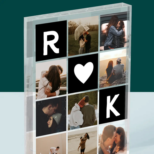 Fotokolaż: Miłosne Monogramy Ze Zdjęciami - Blok Akrylowy z Nadrukiem