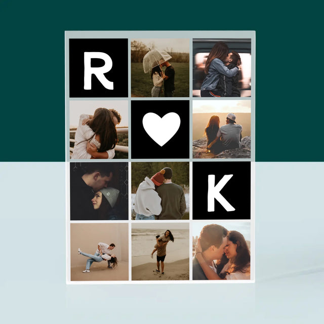 Fotokolaż: Miłosne Monogramy Ze Zdjęciami - Blok Akrylowy z Nadrukiem