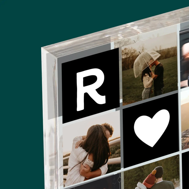 Fotokolaż: Miłosne Monogramy Ze Zdjęciami - Blok Akrylowy z Nadrukiem