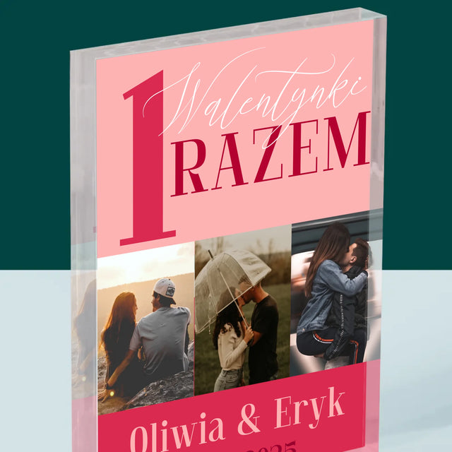 Fotokolaż: Pierwsze Walentynki Razem - Blok Akrylowy z Nadrukiem