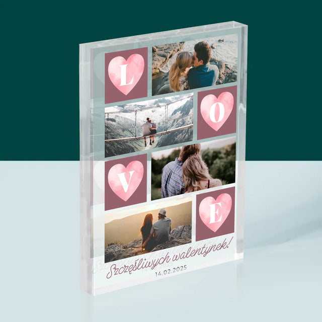 Fotokolaż: Serduszka Love - Blok Akrylowy z Nadrukiem
