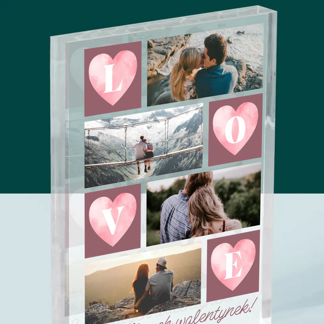 Fotokolaż: Serduszka Love - Blok Akrylowy z Nadrukiem