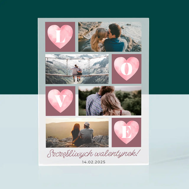 Fotokolaż: Serduszka Love - Blok Akrylowy z Nadrukiem