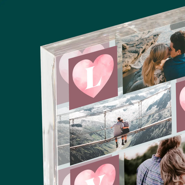 Fotokolaż: Serduszka Love - Blok Akrylowy z Nadrukiem