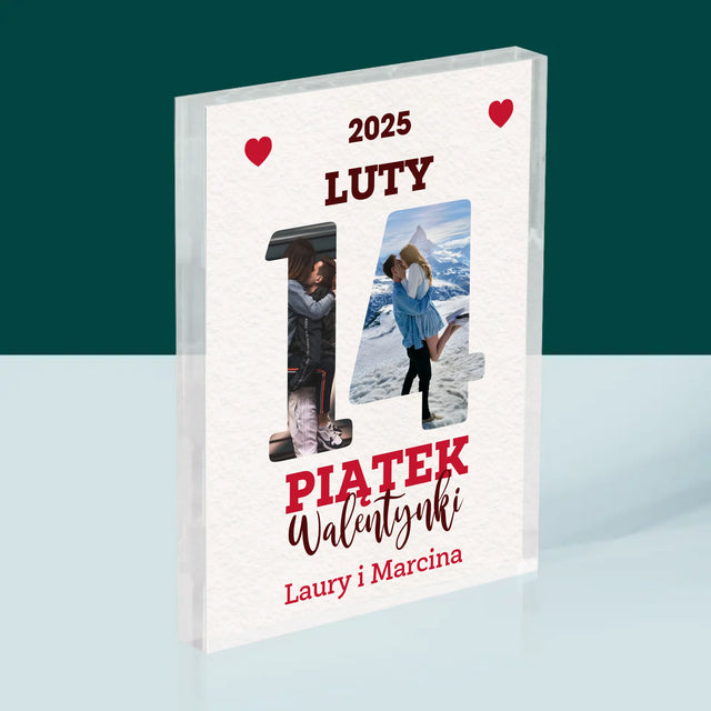 Słowo Ze Zdjęć: Walentynki Kartka z Kalendarza - Blok Akrylowy z Nadrukiem