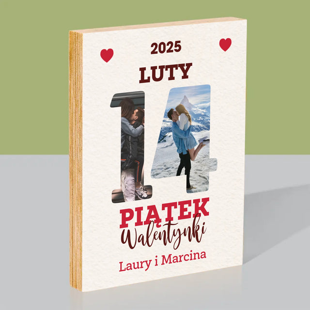 Słowo Ze Zdjęć: Walentynki Kartka z Kalendarza - Wydruk Na Drewnie
