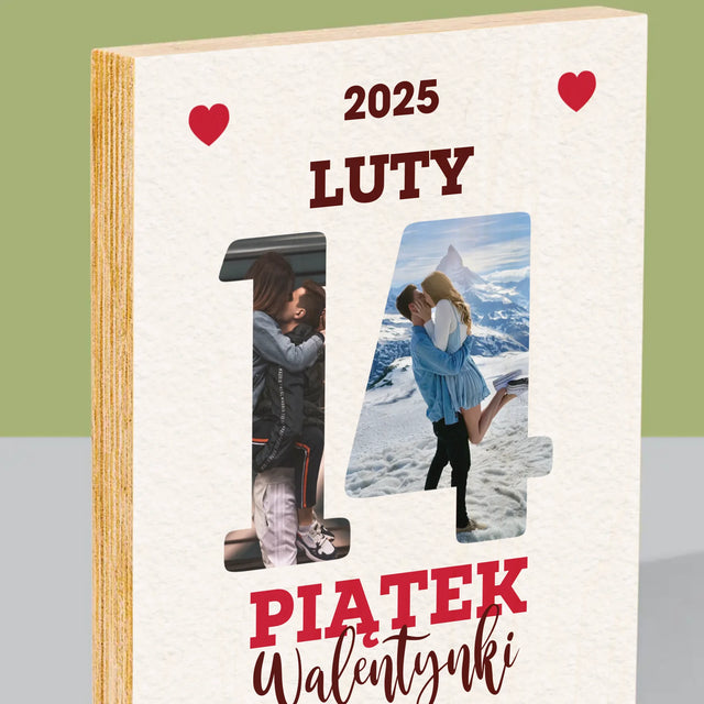 Słowo Ze Zdjęć: Walentynki Kartka z Kalendarza - Wydruk Na Drewnie