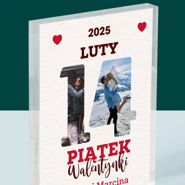 Słowo Ze Zdjęć: Walentynki Kartka z Kalendarza - Blok Akrylowy z Nadrukiem